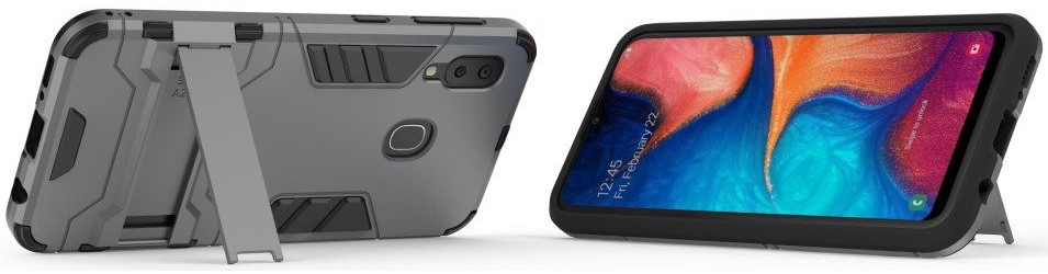 Samsung Galaxy A20e Hybride Hoesje met Standaard Grijs afbeelding 5