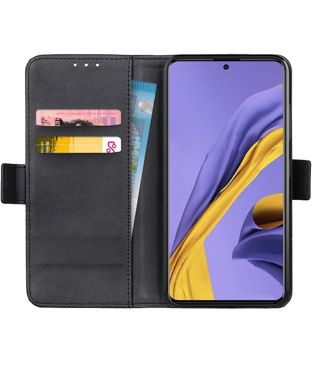 Samsung Galaxy A51 Book Case Wallet Hoesje Kunst Leer Zwart afbeelding 1