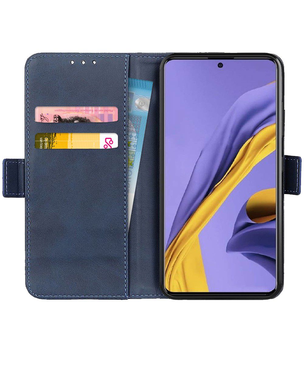 Samsung Galaxy A51 Book Case Wallet Hoesje Kunst Leer Blauw afbeelding 1