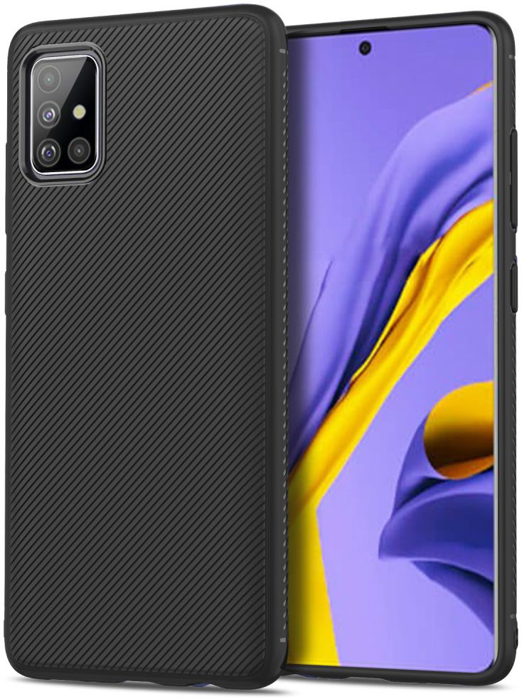 Samsung Galaxy A51 Hoesje Twill Slim Textuur Zwart afbeelding 1