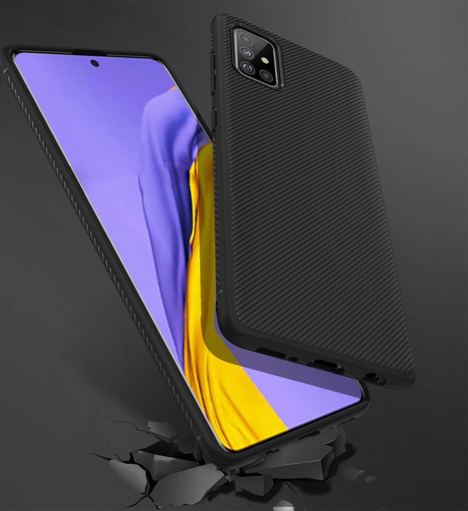 Samsung Galaxy A51 Hoesje Twill Slim Textuur Zwart afbeelding 6