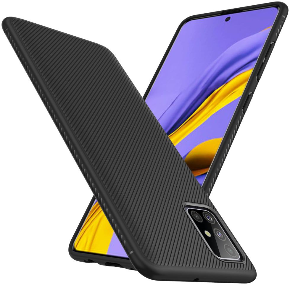 Samsung Galaxy A51 Hoesje Twill Slim Textuur Zwart afbeelding 4
