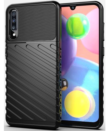 Samsung Galaxy A70 Twill Thunder Texture Back Cover Zwart Hoesjes