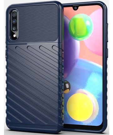 Samsung Galaxy A70 Twill Thunder Texture Back Cover Blauw Hoesjes