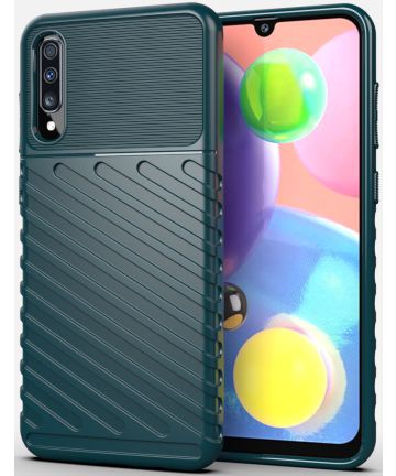 Samsung Galaxy A70 Twill Thunder Texture Back Cover Groen Hoesjes