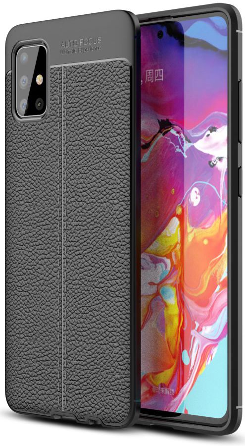 Samsung Galaxy A51 Hoesje TPU Leer Design Zwart afbeelding 1