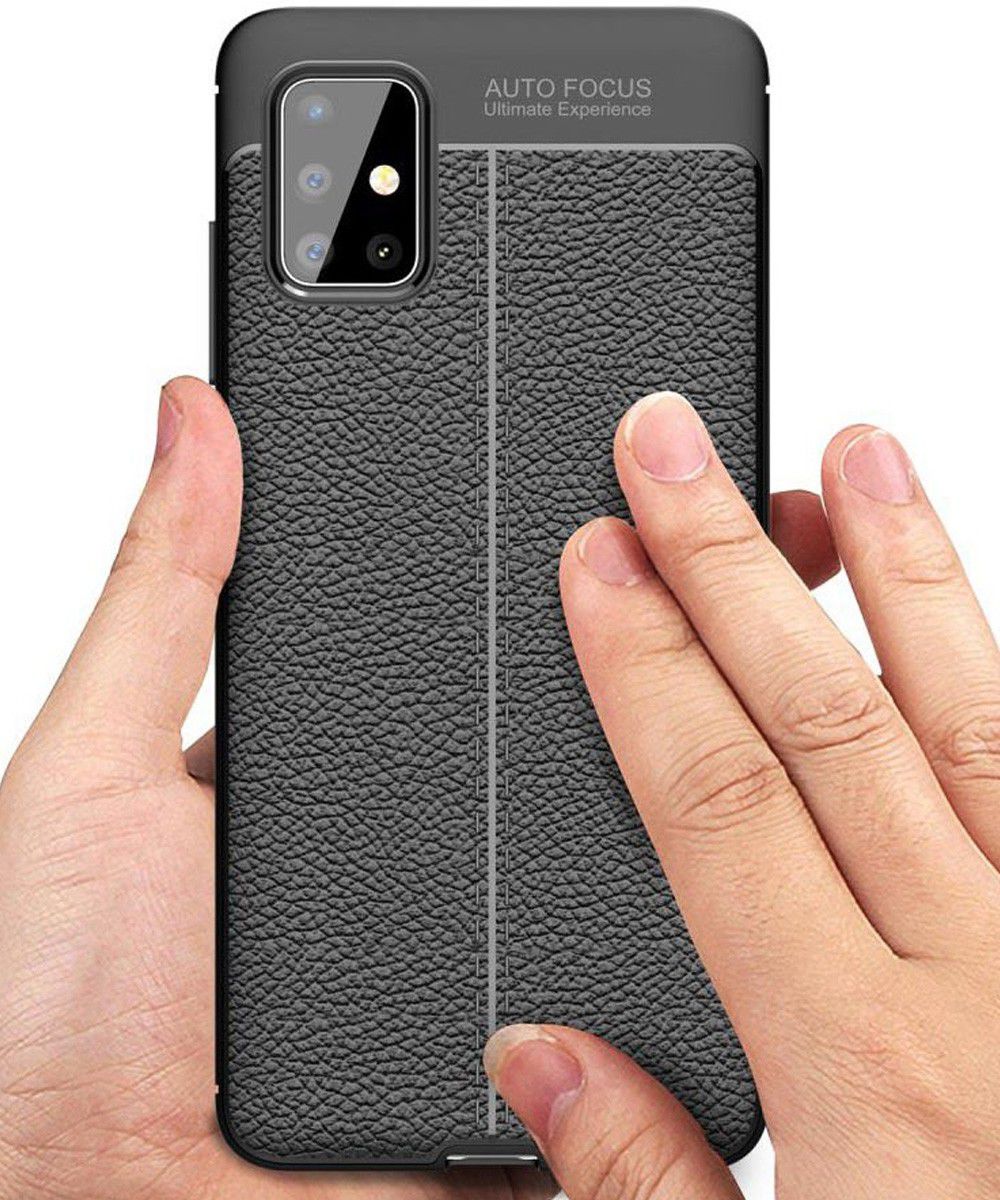 Samsung Galaxy A51 Hoesje TPU Leer Design Zwart afbeelding 4