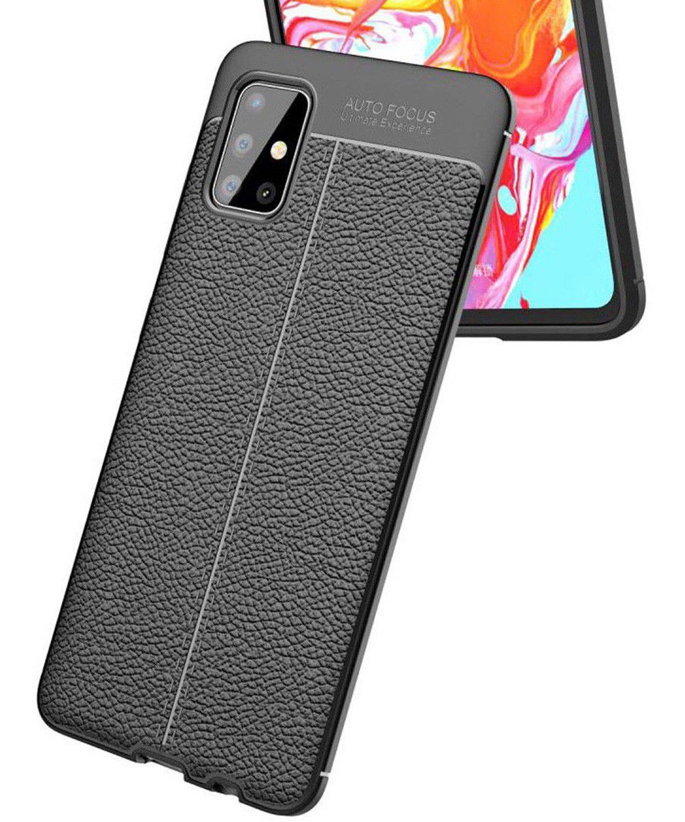 Samsung Galaxy A51 Hoesje TPU Leer Design Zwart afbeelding 2