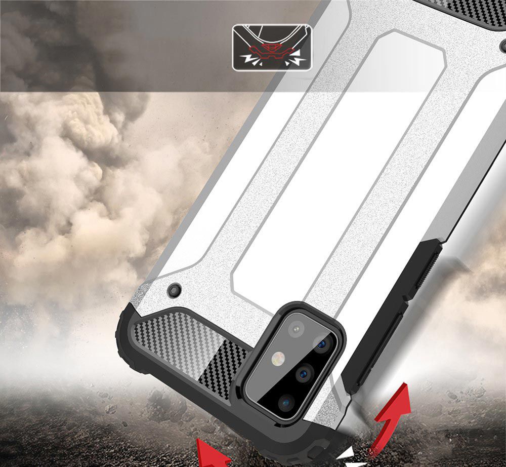 Samsung Galaxy A51 Hoesje Shock Proof Hybride Back Cover Zilver afbeelding 2