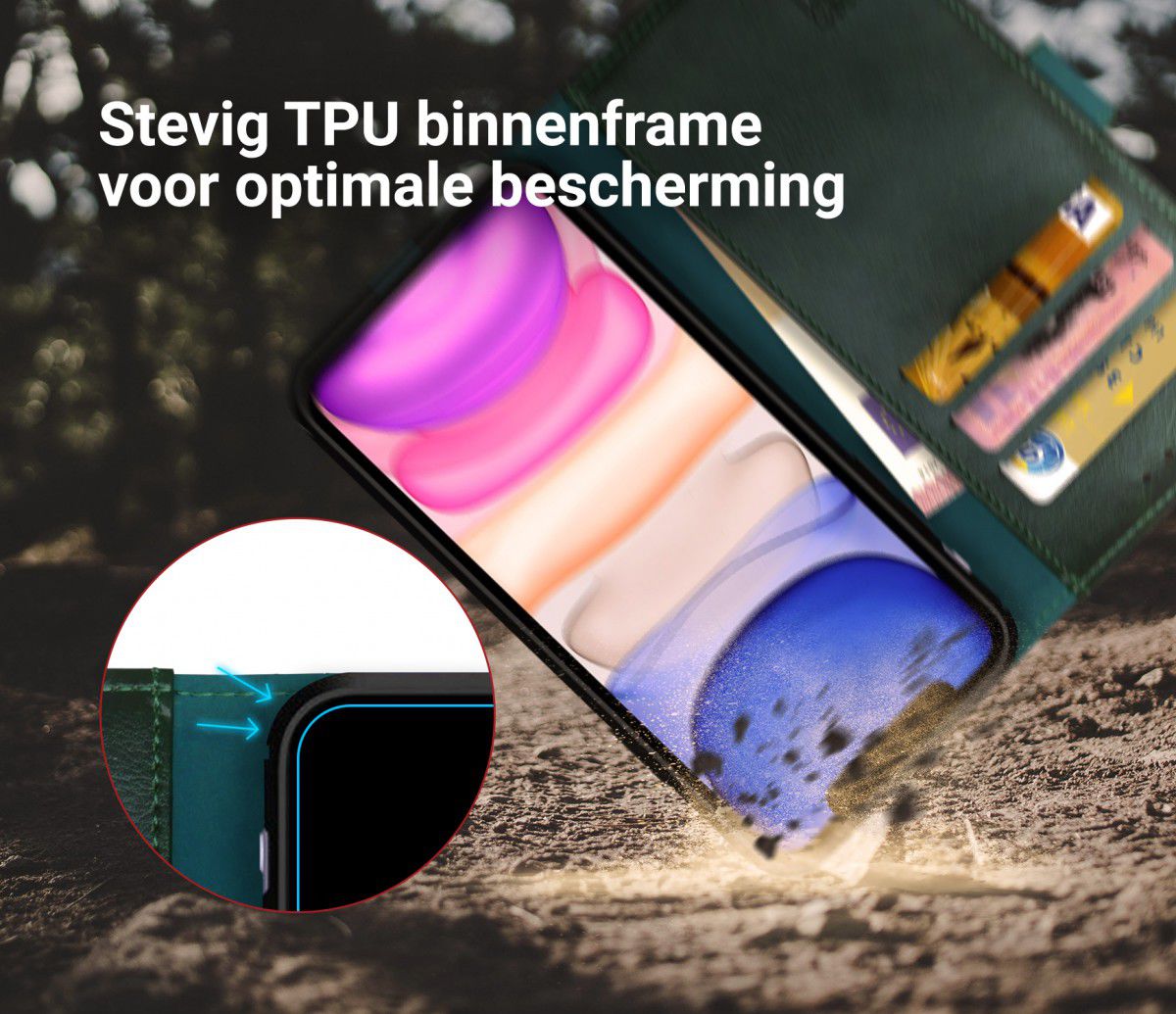 Rosso Element Apple iPhone 11 Pro Hoesje Book Cover Midnight Green afbeelding 5