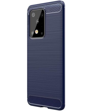Samsung Galaxy S20 Ultra Geborsteld TPU Hoesje Blauw Hoesjes