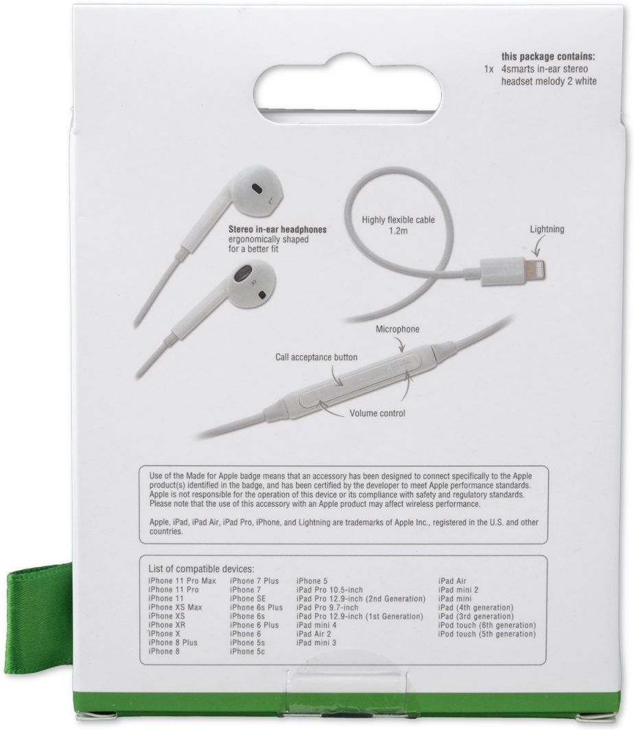 4smarts Melody 2 MFi Apple Oortjes met Lightning Aansluiting Wit afbeelding 6