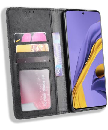 Samsung Galaxy A51 Hoesje Book Case Wallet Kunst Leer Retro Zwart Hoesjes