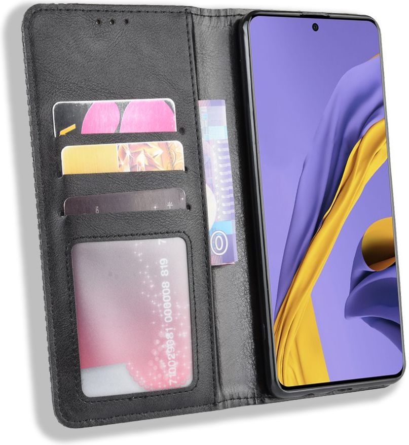 Samsung Galaxy A51 Hoesje Book Case Wallet Kunst Leer Retro Zwart afbeelding 1
