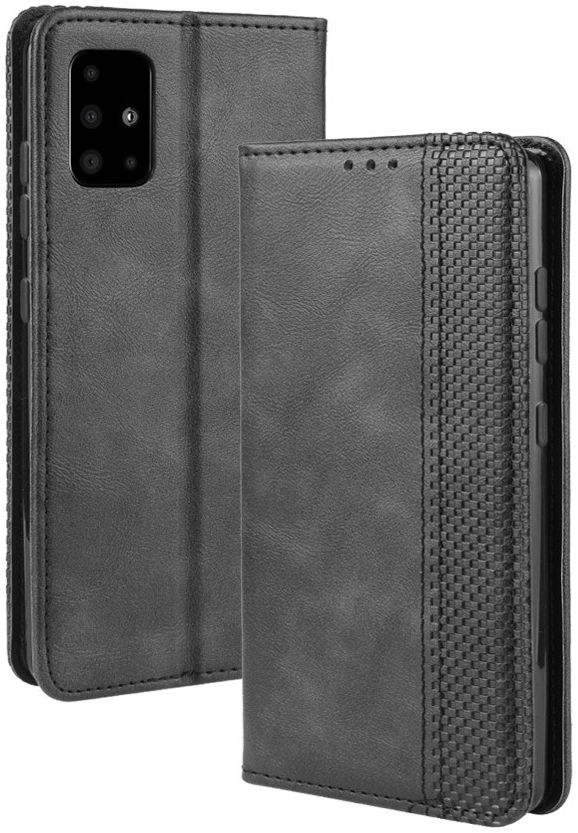 Samsung Galaxy A51 Hoesje Book Case Wallet Kunst Leer Retro Zwart afbeelding 2