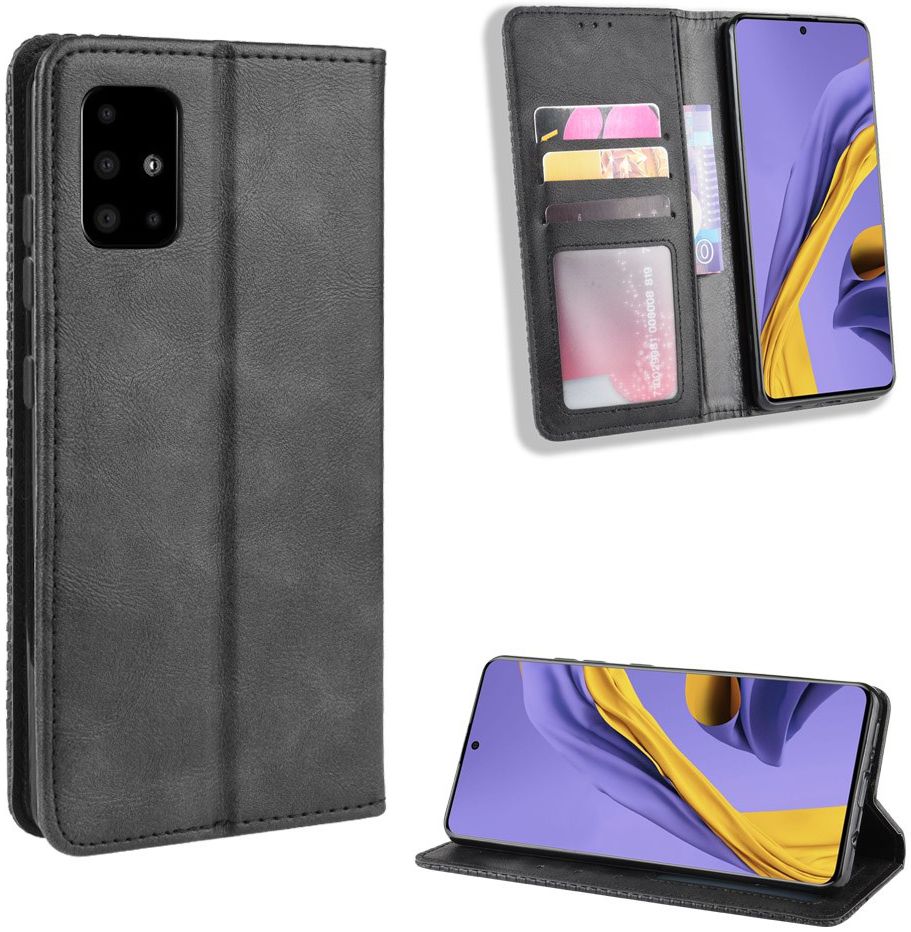 Samsung Galaxy A51 Hoesje Book Case Wallet Kunst Leer Retro Zwart afbeelding 7