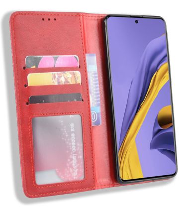 Samsung Galaxy A51 Book Case Kunst Leer Hoesje Retro Wallet Rood Hoesjes