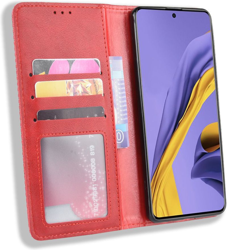 Samsung Galaxy A51 Book Case Kunst Leer Hoesje Retro Wallet Rood afbeelding 1