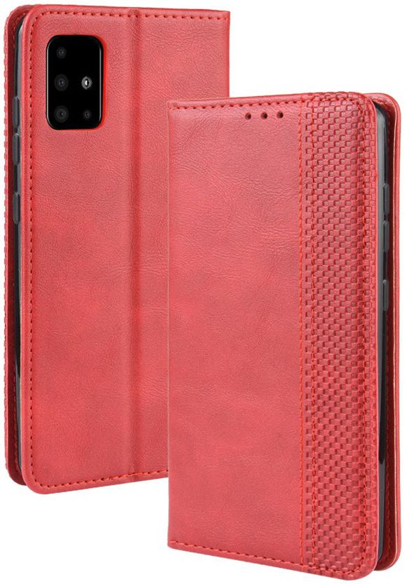 Samsung Galaxy A51 Book Case Kunst Leer Hoesje Retro Wallet Rood afbeelding 2