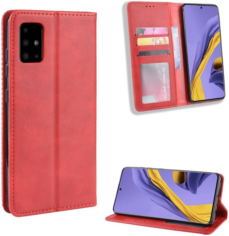 Samsung Galaxy A51 Book Case Kunst Leer Hoesje Retro Wallet Rood afbeelding 7