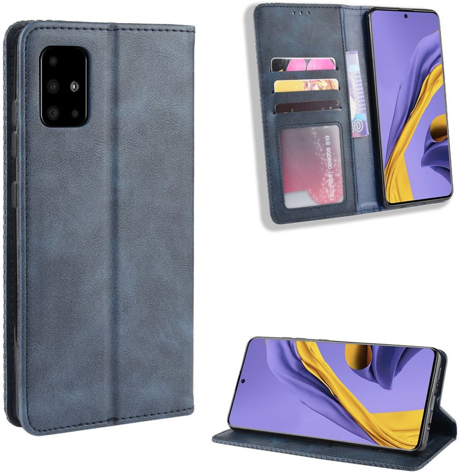 Samsung Galaxy A51 Book Case Hoesje Book Case Retro Wallet Blauw afbeelding 7