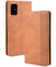 Samsung Galaxy A51 Book Case Kunst Leer Hoesje Retro Wallet Bruin
