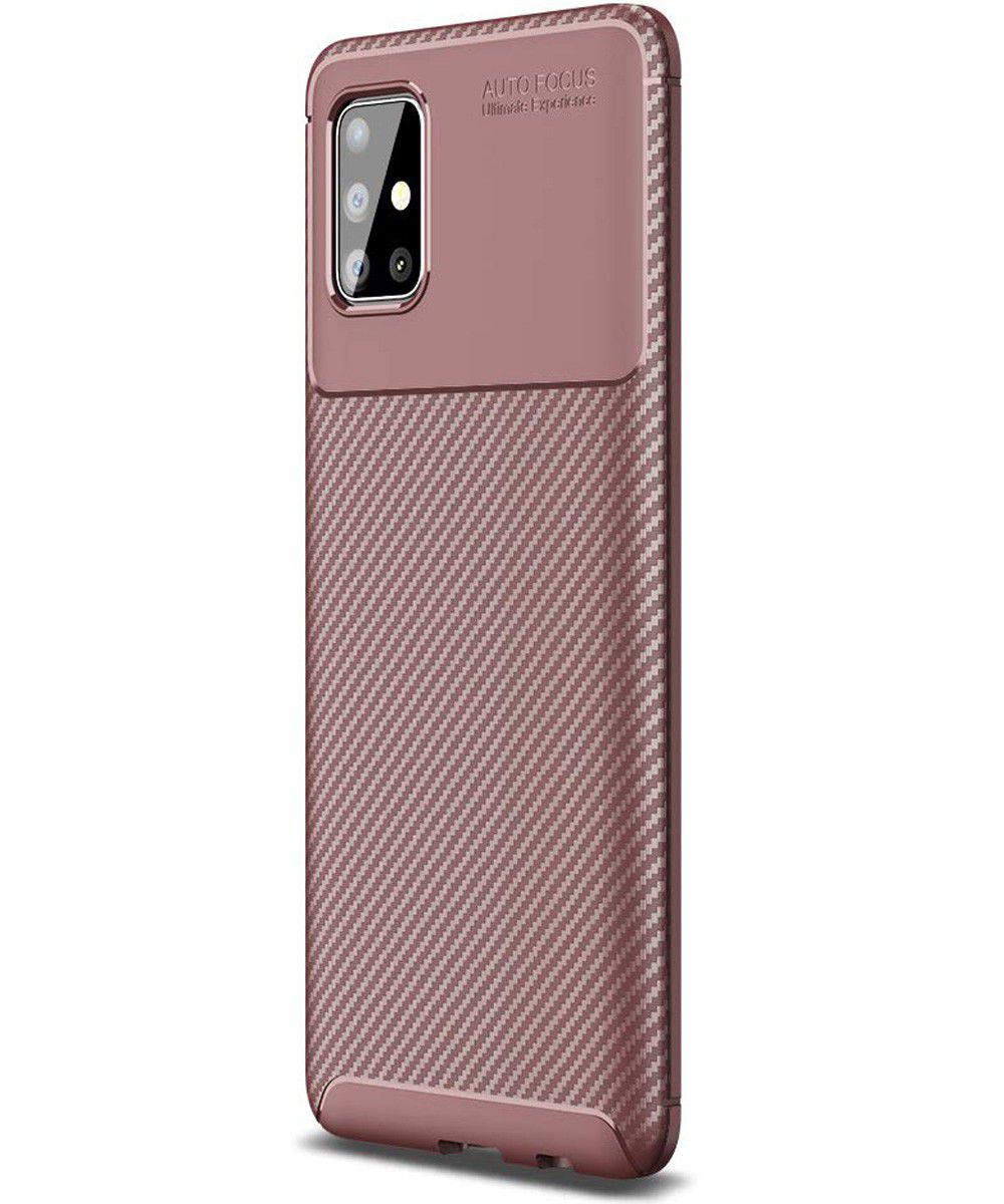 Samsung Galaxy A51 Hoesje Geborsteld Carbon Bruin afbeelding 1