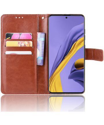 Samsung Galaxy A51 Book Case Hoesje Wallet Kunst Leer Bruin Hoesjes