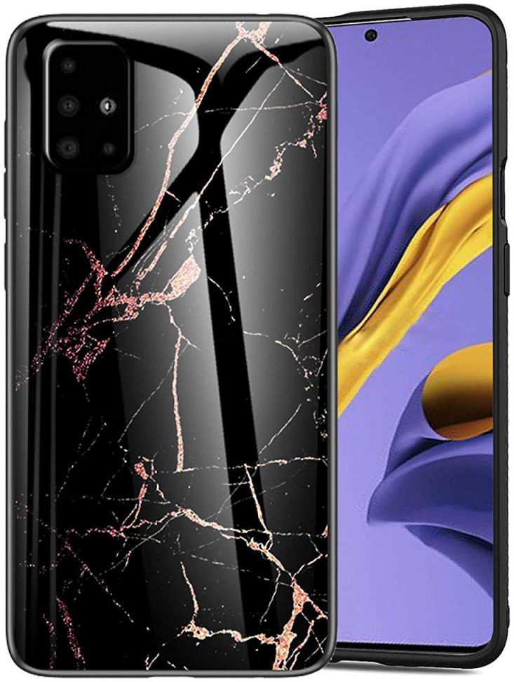 Samsung Galaxy A51 Hoesje Marmer Glass Zwart/Goud afbeelding 1
