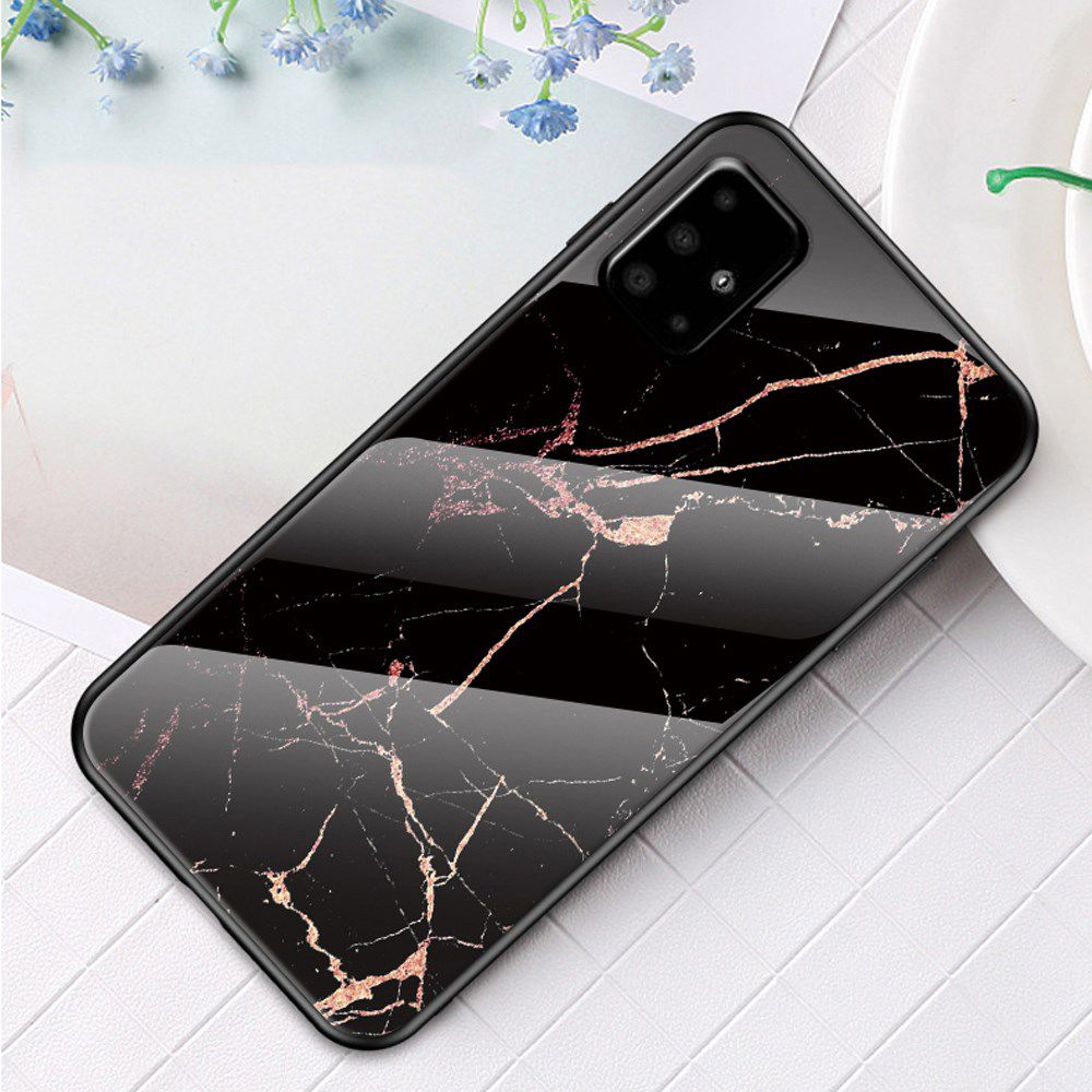 Samsung Galaxy A51 Hoesje Marmer Glass Zwart/Goud afbeelding 3