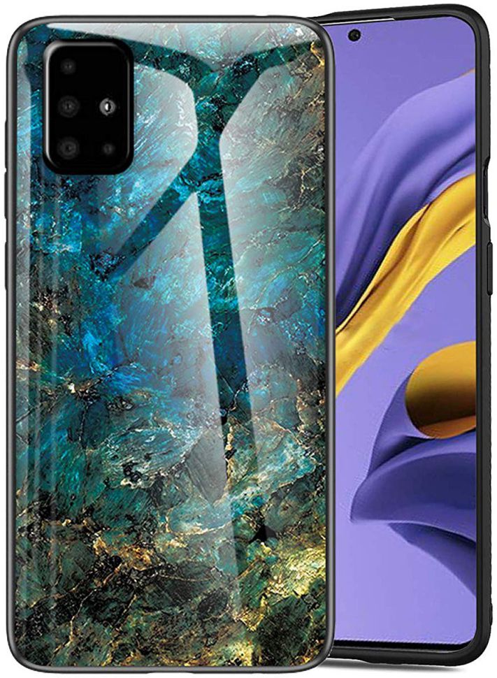 Samsung Galaxy A51 Hoesje Marmer Glass Blauw/Groen afbeelding 1
