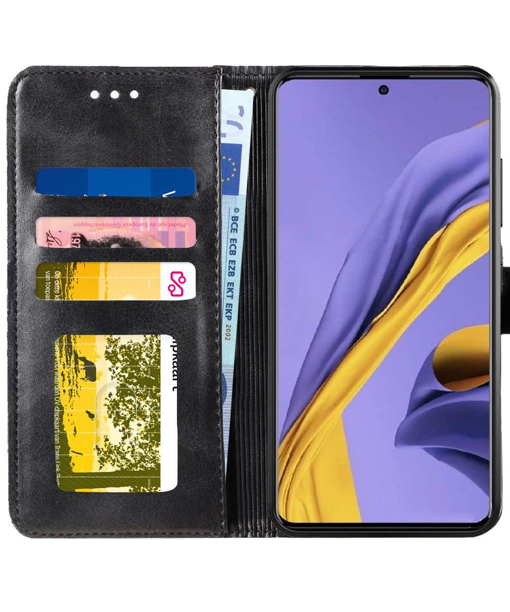 Samsung Galaxy A51 Hoesje Book Case Wallet Design Lines Zwart afbeelding 1