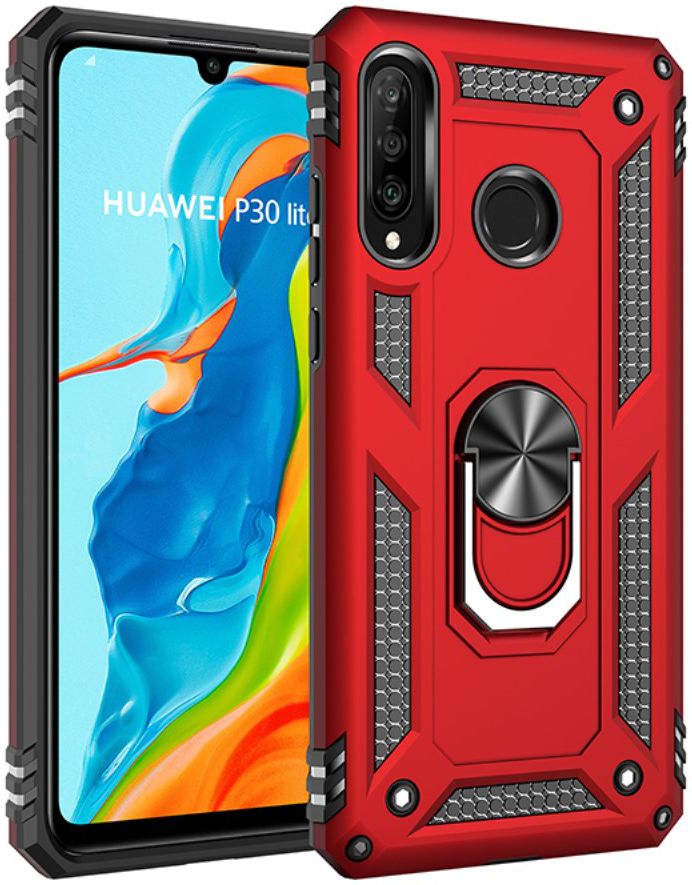 Huawei P30 Lite Hybride Hoesje met Kickstand Rood afbeelding 1