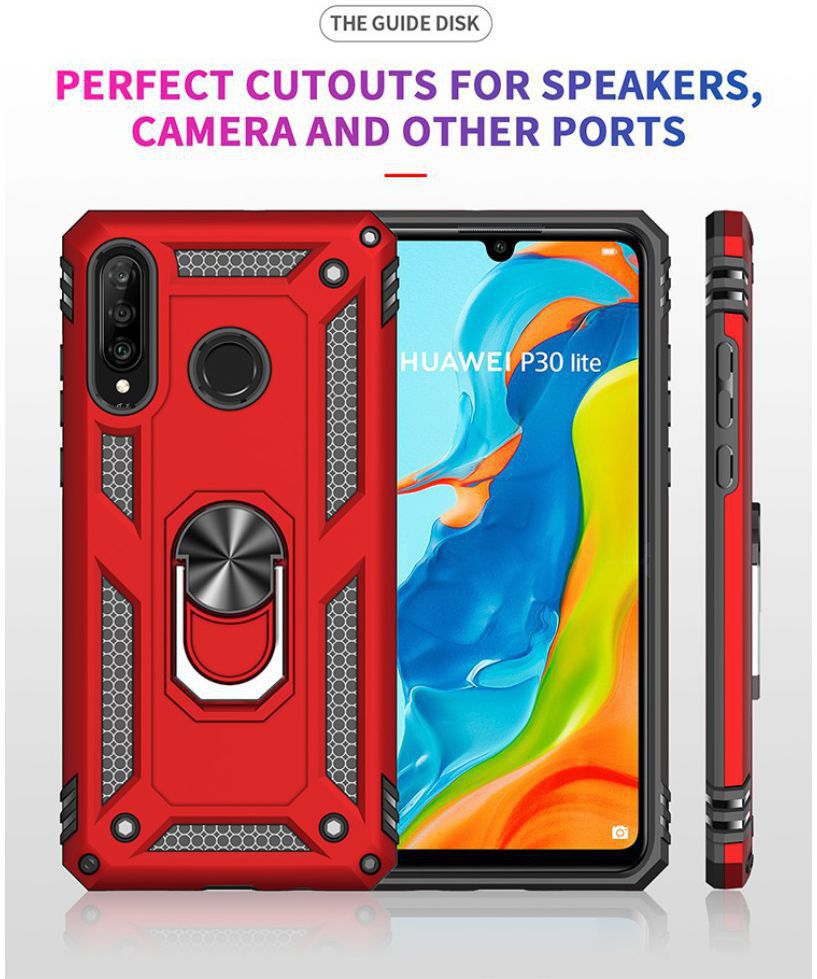 Huawei P30 Lite Hybride Hoesje met Kickstand Rood afbeelding 3