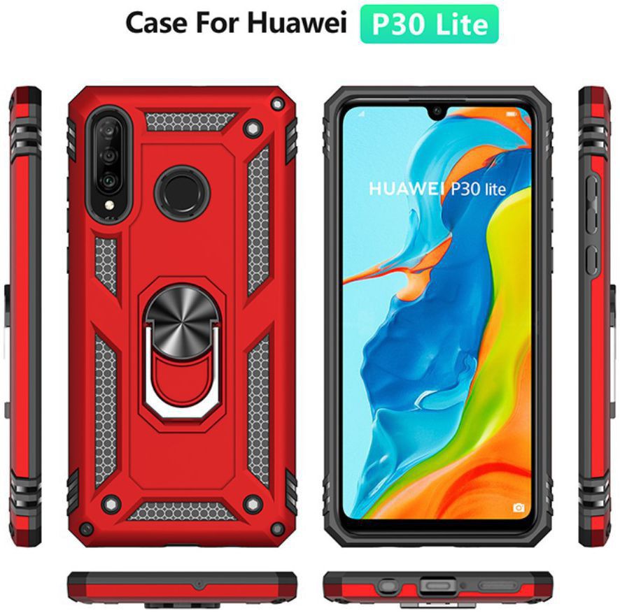 Huawei P30 Lite Hybride Hoesje met Kickstand Rood afbeelding 8
