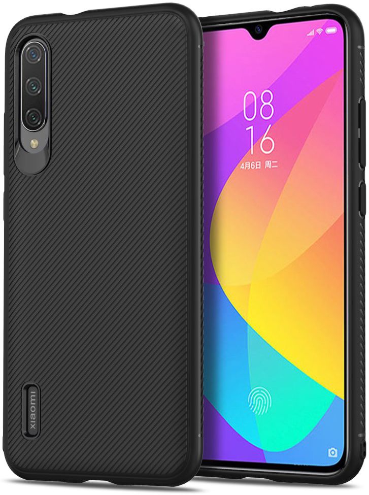 Xiaomi Mi 9 Lite Twill Slim Texture TPU Hoesje Zwart afbeelding 1