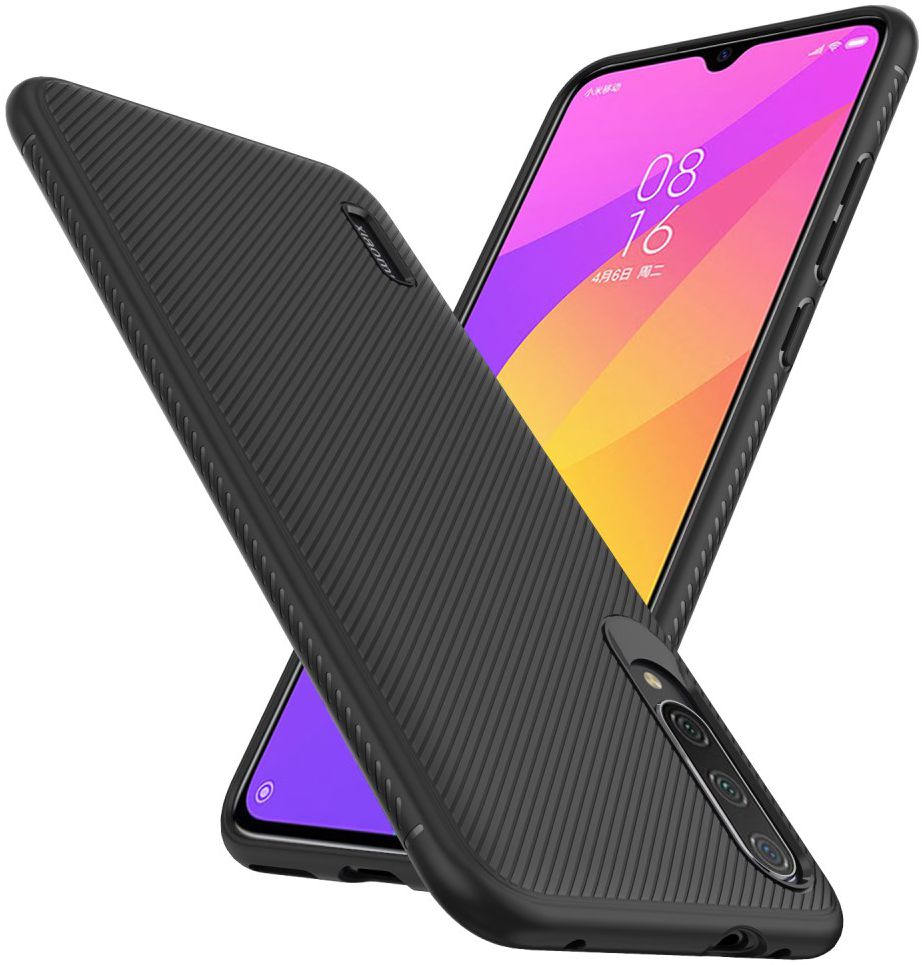 Xiaomi Mi 9 Lite Twill Slim Texture TPU Hoesje Zwart afbeelding 2