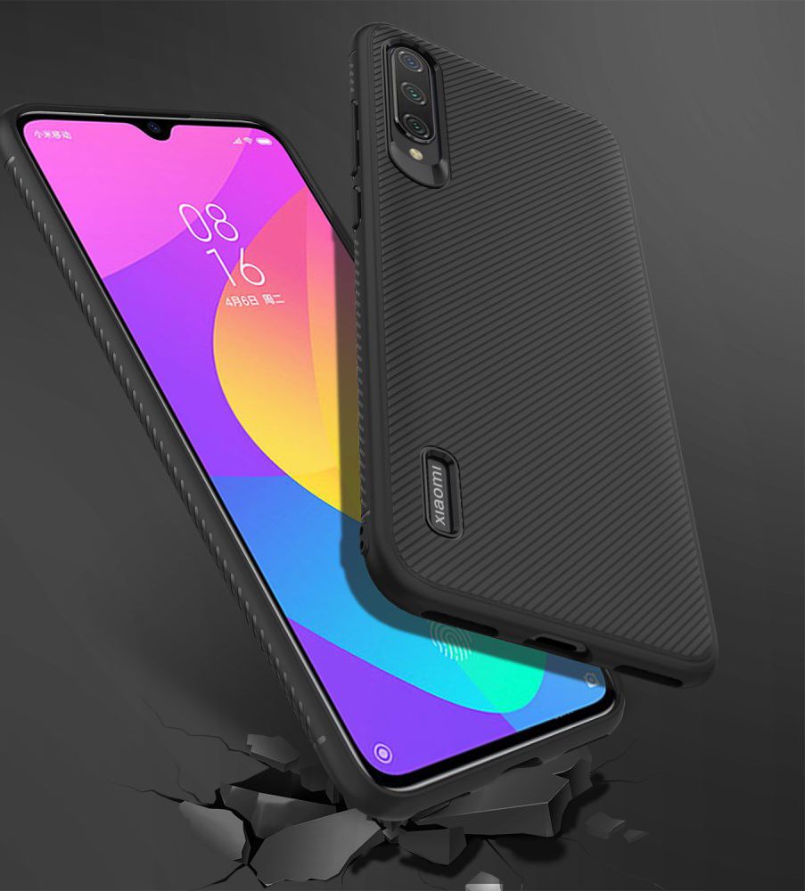 Xiaomi Mi 9 Lite Twill Slim Texture TPU Hoesje Zwart afbeelding 7