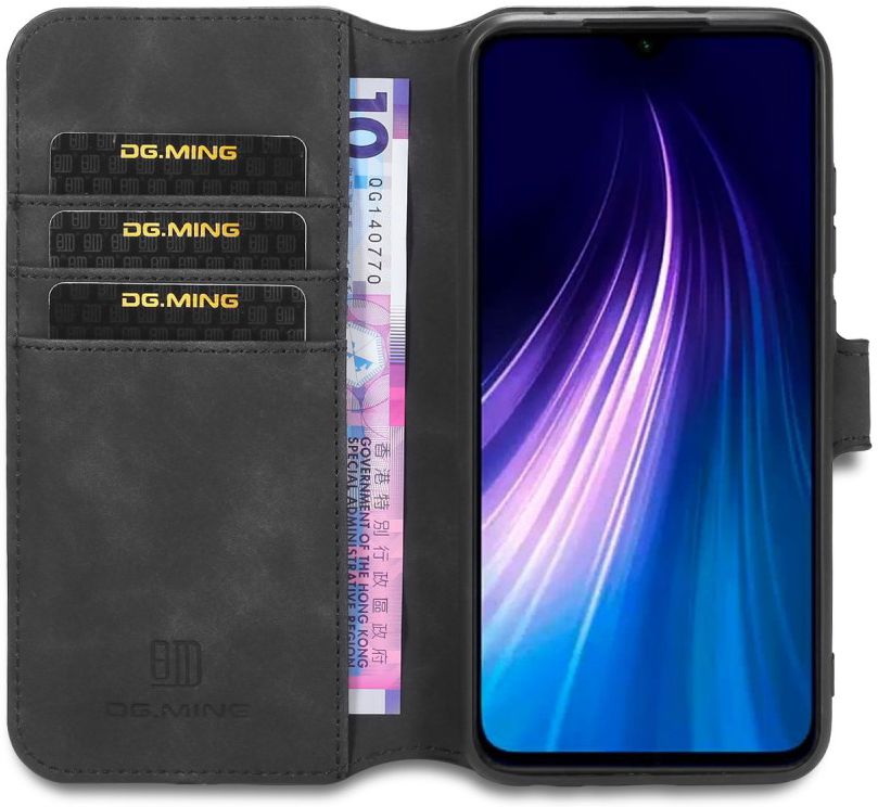 DG Ming Retro Portemonnee Xiaomi Redmi Note 8 Hoesje Zwart afbeelding 1