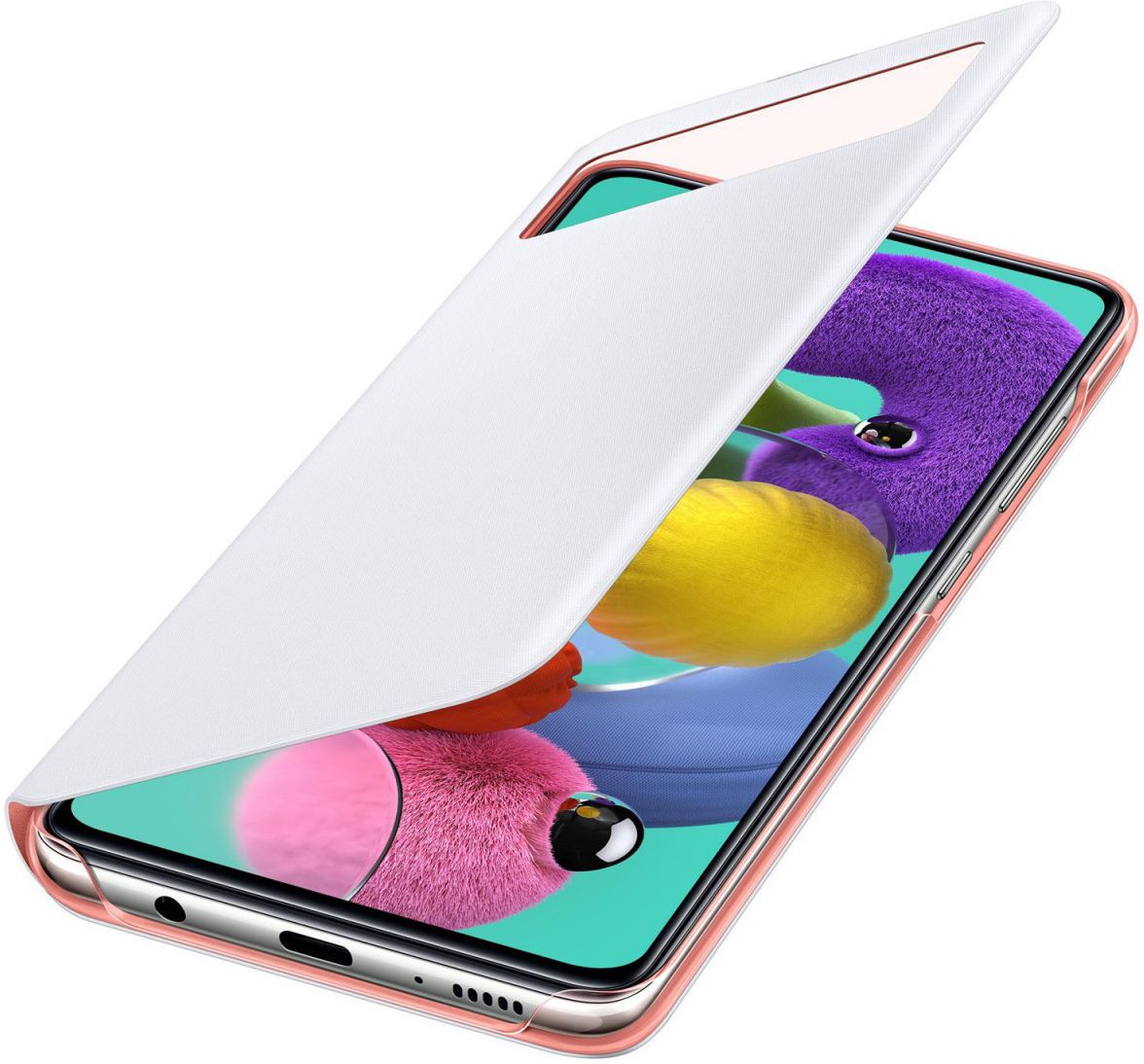 Origineel Samsung Galaxy A51 Hoesje S-View Wallet Cover Wit/Roze afbeelding 1
