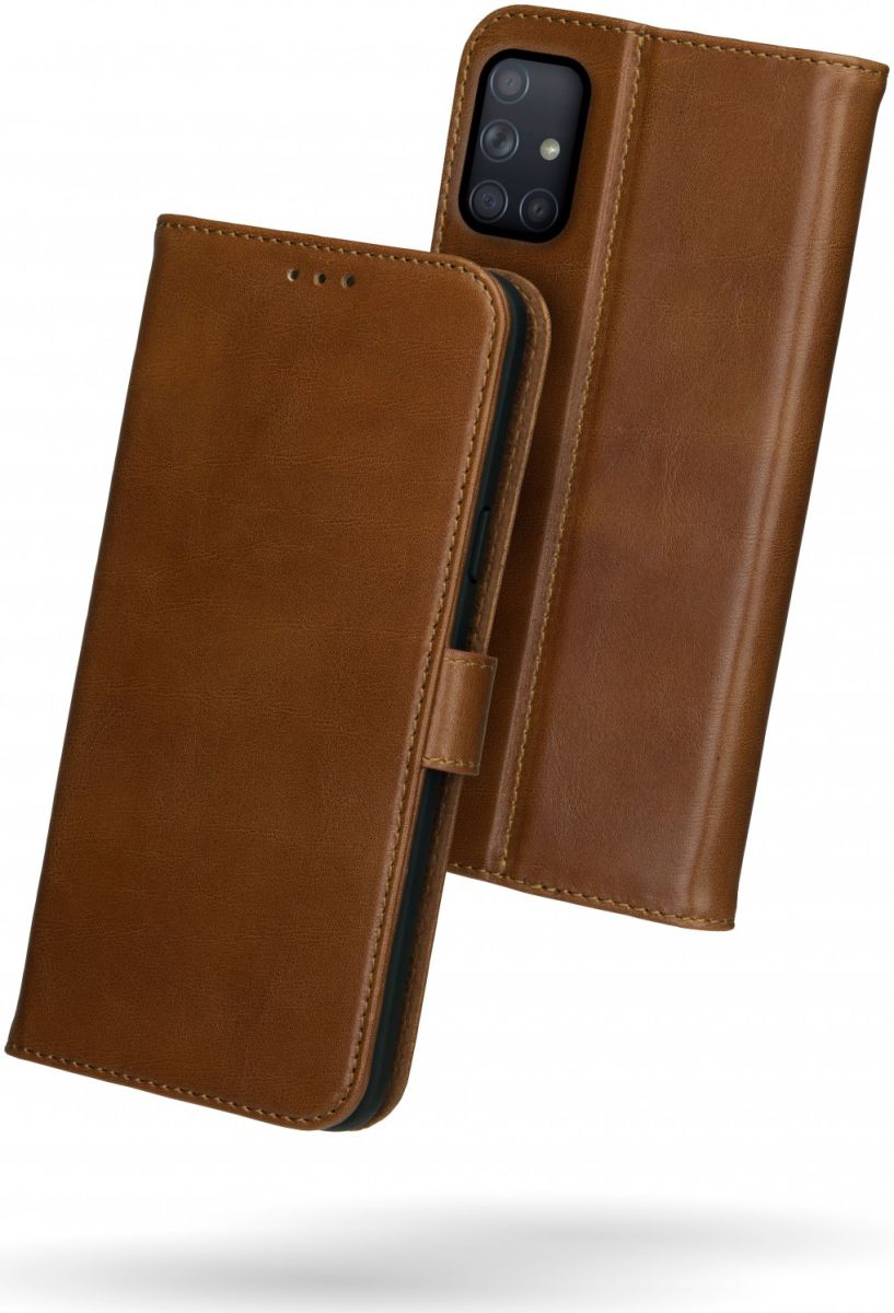 Rosso Deluxe Samsung Galaxy A51 Hoesje Echt Leer Book Case Bruin afbeelding 2