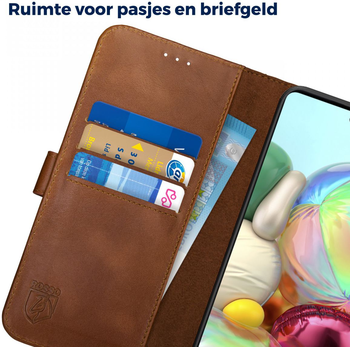 Rosso Deluxe Samsung Galaxy A51 Hoesje Echt Leer Book Case Bruin afbeelding 6