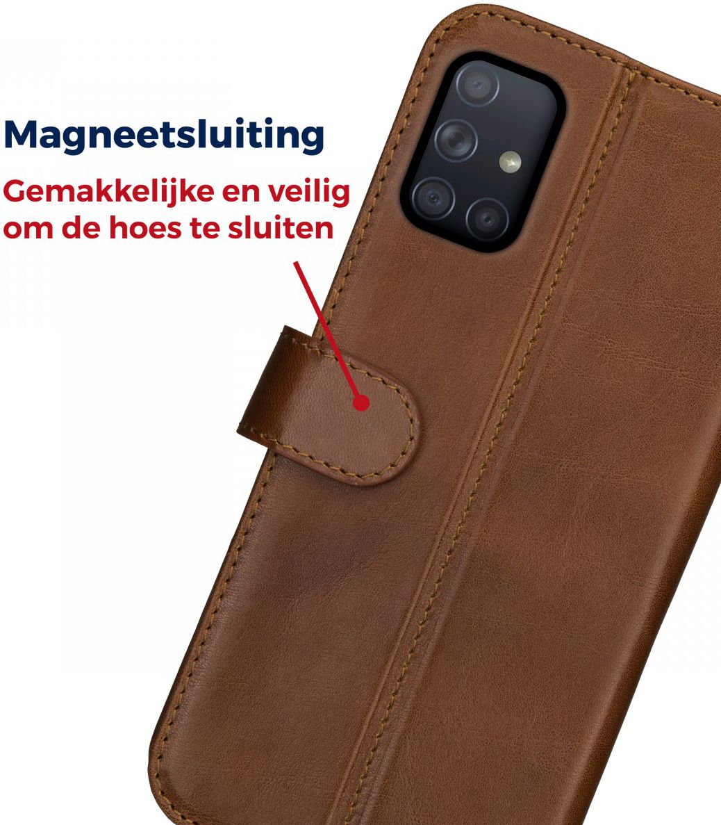 Rosso Deluxe Samsung Galaxy A51 Hoesje Echt Leer Book Case Bruin afbeelding 9