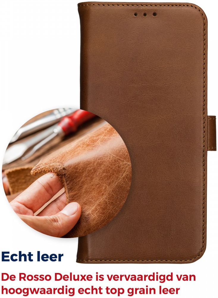 Rosso Deluxe Samsung Galaxy A51 Hoesje Echt Leer Book Case Bruin afbeelding 10