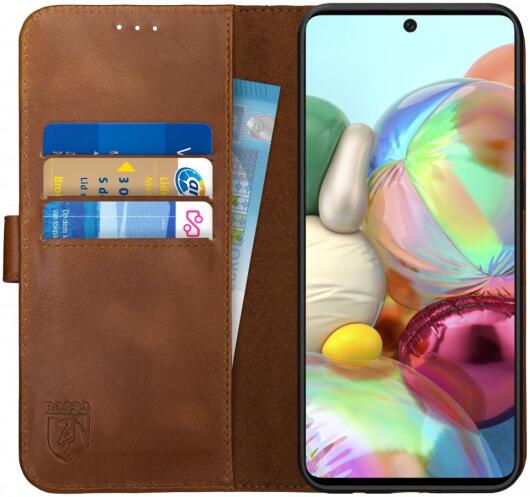 Rosso Deluxe Samsung Galaxy A51 Hoesje Echt Leer Book Case Bruin afbeelding 1