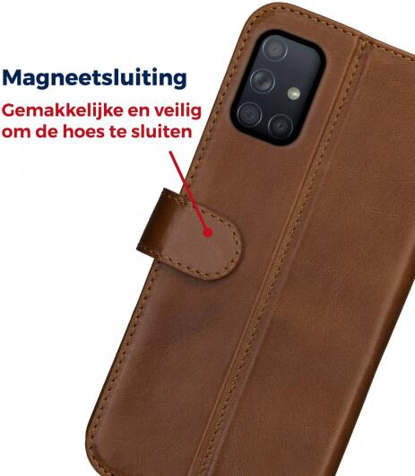 Rosso Deluxe Samsung Galaxy A51 Hoesje Echt Leer Book Case Bruin afbeelding 9