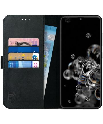 Rosso Deluxe Samsung Galaxy S20 Ultra Hoesje Echt Leer Book Case Zwart Hoesjes