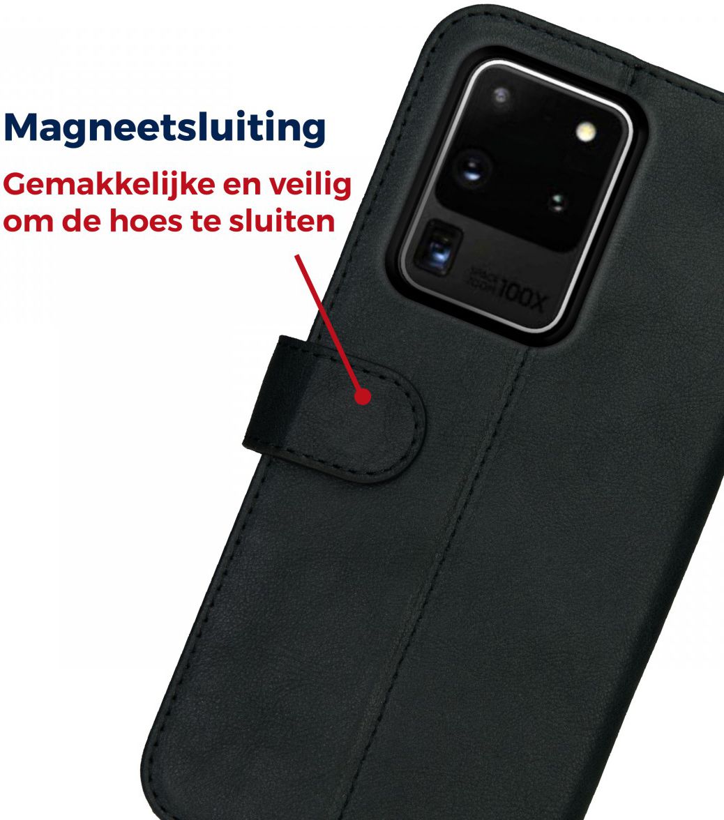 Rosso Deluxe Samsung Galaxy S20 Ultra Hoesje Echt Leer Book Case Zwart afbeelding 9
