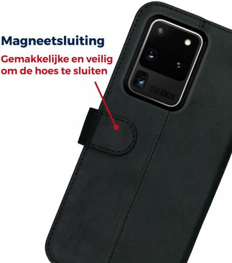 Rosso Deluxe Samsung Galaxy S20 Ultra Hoesje Echt Leer Book Case Zwart afbeelding 9