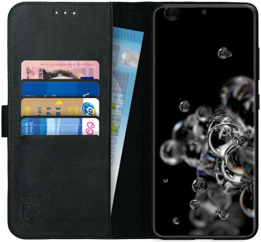 Rosso Deluxe Samsung Galaxy S20 Ultra Hoesje Echt Leer Book Case Zwart afbeelding 1